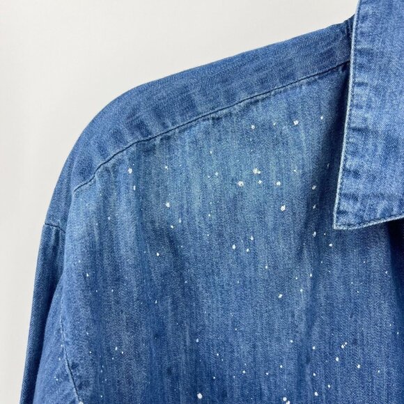 J.Jill Denim S Paint Splatter Button Down Chambray Shirt Blue Womens Size Small - Picture 5 of 11